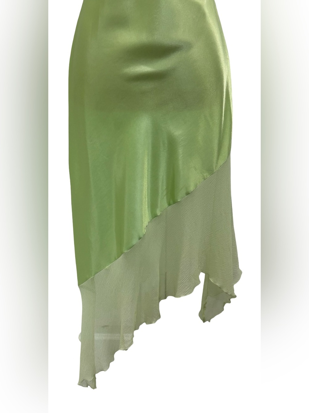 Laundry Shelli Segal Silk Dress S 6 Chartreuse Green Asymmetrical Slip Y2K Fairy - Picture 7 of 10